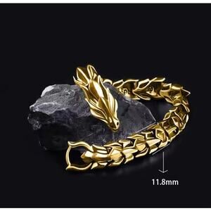 Gold Color Dragon Clamp Bracelet Vintage Viking Style Adult Men Jewelry